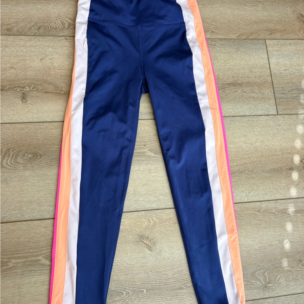 Lilly Pulitzer Navy Leggings with Pink & Peach Side Stripes
